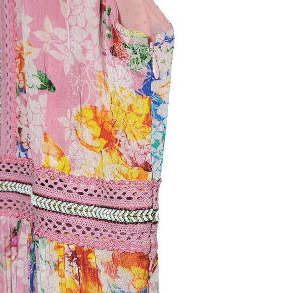 Anthropologie Bhanuni By Jhoti Yuko Floral Halter Dress Beaded Pink Blue Maxi 4 - Picture 7 of 16